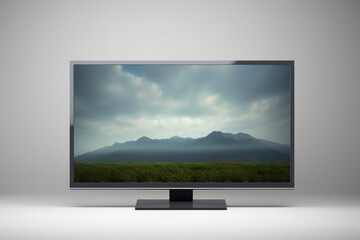 Poster - A flat screen TV placed on top of a stand. Suitable for various home entertainment setups