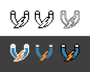 Fototapete - Pixel art outline sets icon of magnet thunder in variation color.Magnet icon on pixelated style. 8bits perfect for game asset or design asset element for your game design. Simple pixel art icon asset.