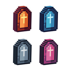 Poster - Isometric Pixel art 3d of grave icon for items asset.Grave icon on pixel bits style.8-bits perfect for game asset,design asset element,app,website, Vector illustration.