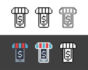 Poster - Pixel art outline sets icon of phone shop in variation color.Phone shop icon on pixelated style. 8bits perfect for game asset or design asset element for your game design. Simple pixel art icon asset.