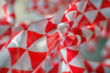 Poster - A collection of red and white checkered paper flags. Ideal for adding a festive touch to any celebration or event