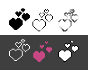 Poster - Pixel art outline sets icon of heart in variation color.Heart icon on pixelated style. 8bits perfect for game asset or design asset element for your game design. Simple pixel art icon asset.
