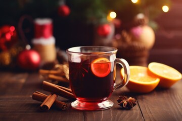 Poster - A cup of tea with a slice of orange on the side. Perfect for cozy moments and relaxation