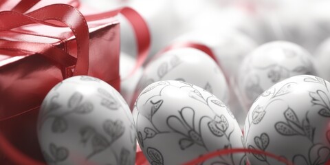 Poster - White and red decorated eggs, perfect for Easter or spring-themed designs