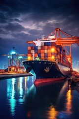 Poster - A large container ship docked at a dock. Ideal for transportation and logistics concepts