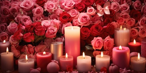 Poster - A simple yet elegant arrangement of candles and flowers. Perfect for adding a touch of warmth and beauty to any space