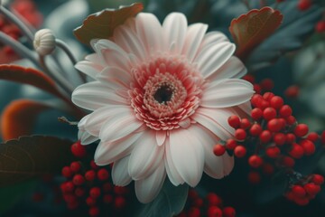 Poster - A close-up view of a flower with vibrant red berries. Perfect for adding a pop of color to any project or design