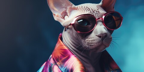 Wall Mural - Close up of a cat wearing sunglasses. Perfect for adding a touch of coolness to any project