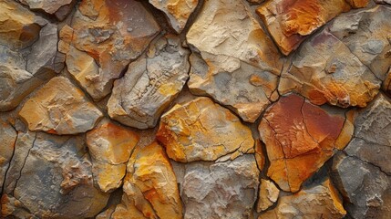 Poster - A detailed close up of a rock wall covered in vibrant orange paint. Perfect for adding a pop of color to any design project