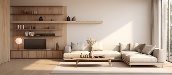 Wall Mural - Spacious minimalistic living room in contemporary design. Creative Banner. Copyspace image