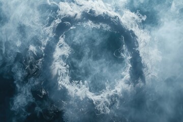 Wall Mural - A circle of smoke captured on a dark blue background. This image can be used to create a mysterious or atmospheric effect in various designs