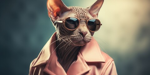 Aufkleber - A cat wearing sunglasses and a pink coat. Perfect for adding a touch of style and humor to any project
