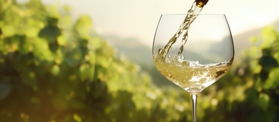 Poster - Pouring red wine into glass at lunch time. Creative Banner. Copyspace image