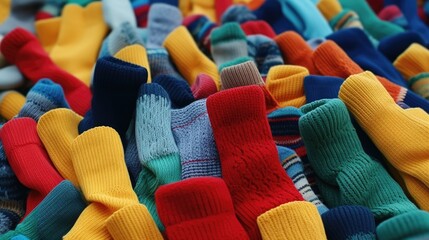Poster - A pile of colorful socks stacked on top of each other. Perfect for fashion or laundry-related projects