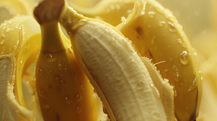 Aufkleber - A peeled banana sitting on top of a pile of bananas. Suitable for various food-related projects