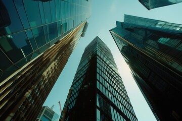 Aufkleber - A vibrant cityscape featuring a group of tall buildings. Perfect for urban-themed projects and city life illustrations