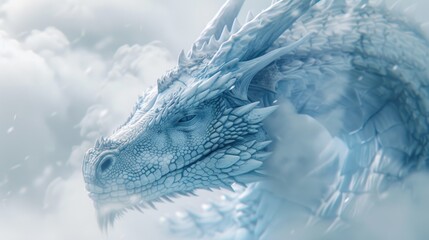 Aufkleber - A close-up view of a dragon's head covered in snow. Suitable for fantasy or winter-themed projects