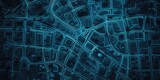 A detailed map of a city illuminated by blue lights. Perfect for urban planning projects and city navigation applications