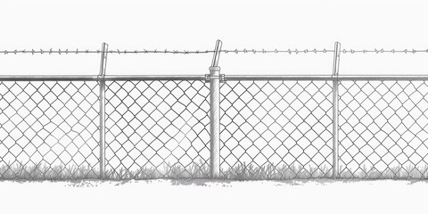 Poster - A black and white photo of a fence with barbed wire. Suitable for security, boundaries, or prison themes