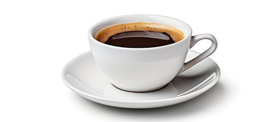 Aufkleber - White cup of black coffee isolated on white background with clipping path. Creative Banner. Copyspace image