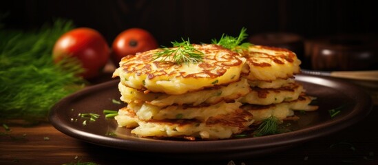 Aufkleber - mash potato pancakes so simple pan fried potato pancake using leftover mashed potatoes. Creative Banner. Copyspace image