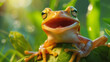 Vibrant Tree Frog Singing in Morning Dew