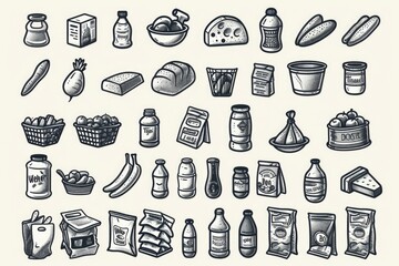Poster - A collection of various food items displayed on a table. Suitable for food-themed designs and culinary projects