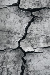 Poster - A black and white photo capturing the texture and details of a cracked wall. This versatile image can be used to depict decay, urban decay, texture, or as a background for various design projects