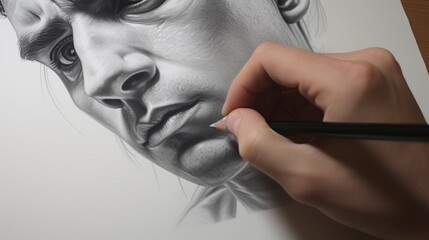 Poster - A drawing of a man holding a pencil. Can be used for artistic concepts or educational materials