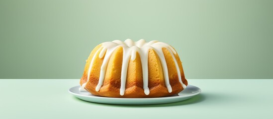 Poster - Vanilla bundt cake drizzled with powder sugar glaze with vanilla beans. Creative Banner. Copyspace image