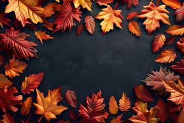 Poster - Vibrant red, orange, and yellow leaves on a black background. Perfect for autumn-themed designs and seasonal projects