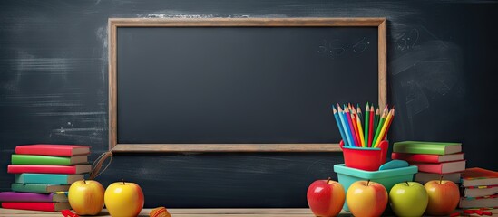 Poster - school supplies against chalkboard copy space template. Creative Banner. Copyspace image