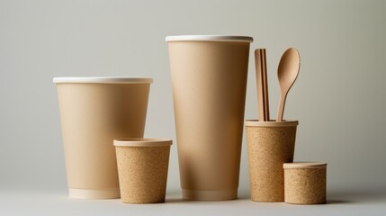 Aufkleber - A collection of cups and spoons sitting together. Suitable for various kitchen and dining themes