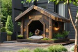 Fototapeta Mapy - Dog house on wooden eco style. Generative AI