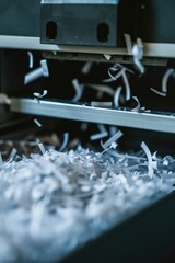 Poster - A machine cutting shredded paper into pieces. Suitable for use in offices and document destruction services