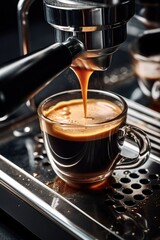 Poster - A cup of coffee being poured into a coffee machine. Perfect for coffee lovers and cafes