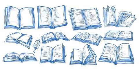 Poster - A pile of open books stacked on top of each other. Perfect for educational or library-related designs