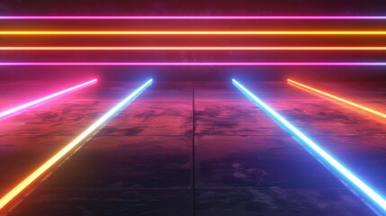 Aufkleber - Neon lights illuminating a dark room. Perfect for adding a vibrant and colorful atmosphere to any design