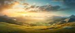 Wonderful autumn landscape in mountains Grassy field and rolling hills Sunset. Creative Banner. Copyspace image