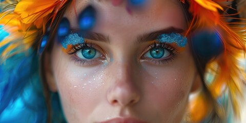 Wall Mural - A close-up shot of a woman with vibrant blue and orange hair. Perfect for fashion and beauty concepts