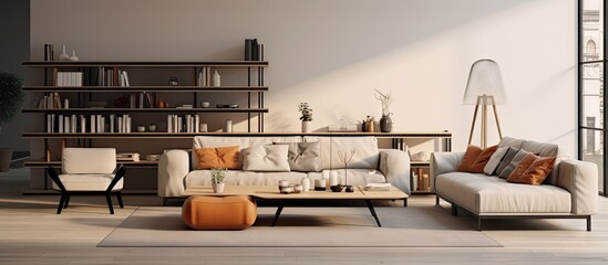 Poster - Spacious minimalistic living room in contemporary design. Creative Banner. Copyspace image