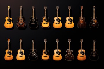 Poster - A collection of guitars sitting next to each other. Perfect for music-related designs and promotional materials