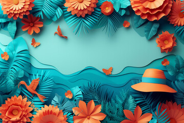 Travel and sea vacation background 3d paper cut out art.