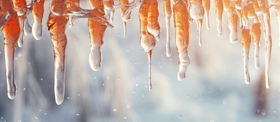 Fototapete - Recall childhood memories of icicles hanging from the roof Experience nostalgia for winter and play in the snow Ease a sore throat caused by cold icicles warm tea or honey. Creative Banner