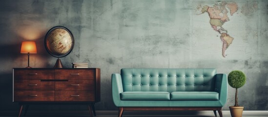 Aufkleber - Modern living room interior decorated with vintage furniture. Creative Banner. Copyspace image