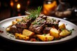 a delicious dish of seasoned meat and crispy potatoes. Generative AI