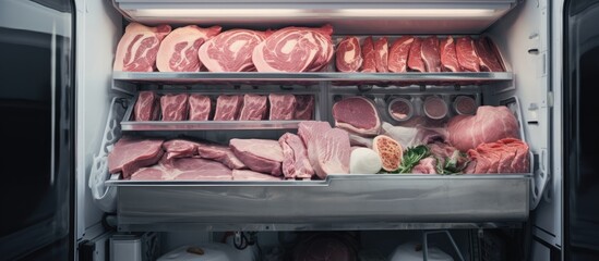 Poster - Refrigerated cargo area of the light commercial truck with meat hooks. Creative Banner. Copyspace image