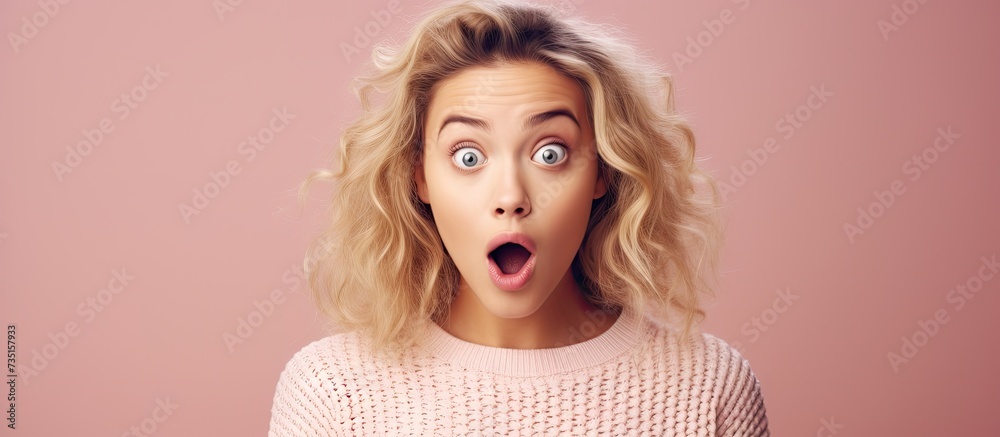 Shocked embarrassed beautiful caucasian teen girl wearing striped T ...