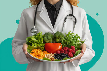 Doctor holding plate with heart healthy foods on a plate