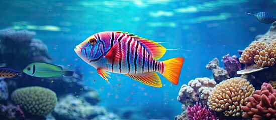 Poster - Tropical Fish on Coral Reef in the Red Sea. Creative Banner. Copyspace image